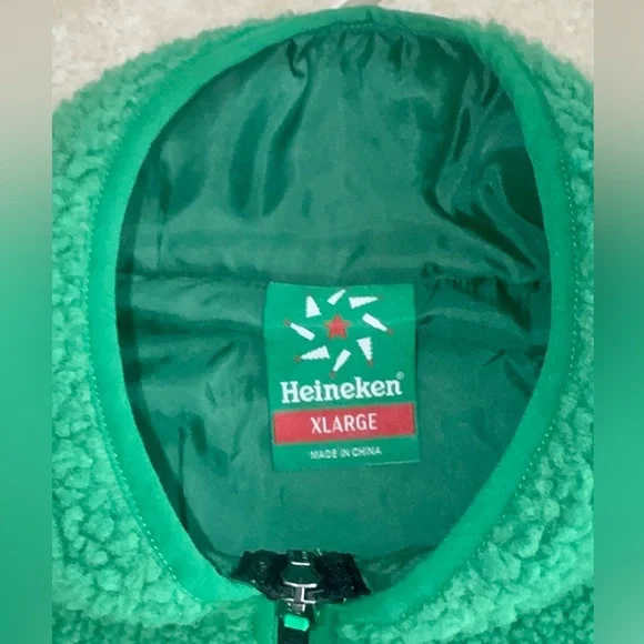RARE🎄HEINEKEN vintage Ugly Christmas Sherpa jacket men’s coat size XL - Picture 13 of 16